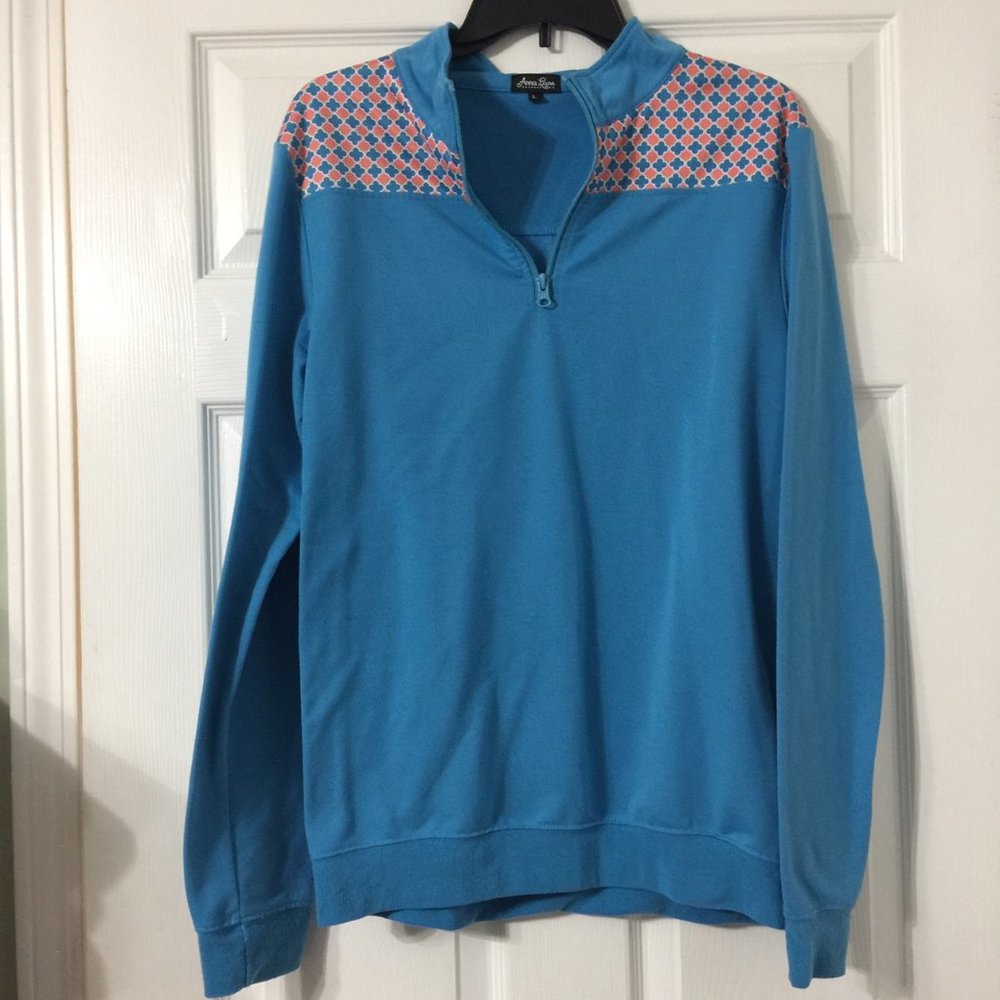 Anna Lane Womens Blue Scales 1/4 Zip Mock Neck